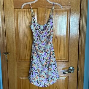 NWT Green Floral Cowl Neck Mini Dress